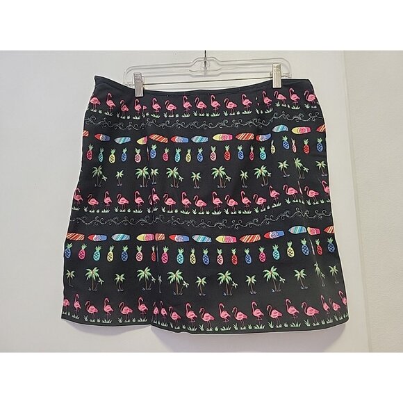 Bamboo Traders  Skort Size 14 Black With Tropical Themed Print Flamingo - Picture 5 of 6